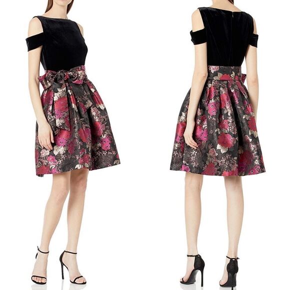 Tahari ASL Velvet Jacquard Bow Dress 18 - Picture 1 of 7